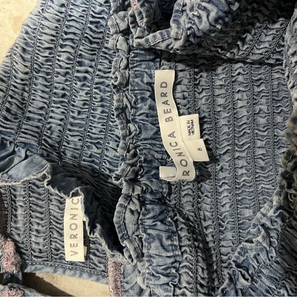 Veronica Beard Sz 8 Set Idony Smocked Top Aloya Smocked Skirt Indigo Blue $575 - Picture 4 of 5